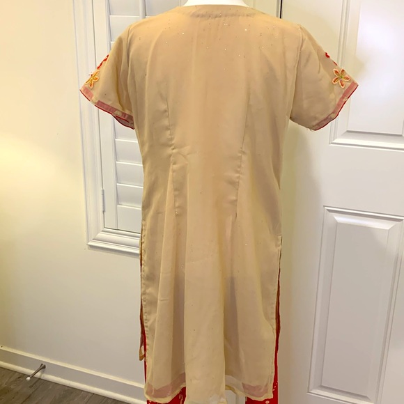 Custom design 3-piece kurta/shalwar/dupatta set w/embroidery & sequins latte Med - Picture 6 of 11